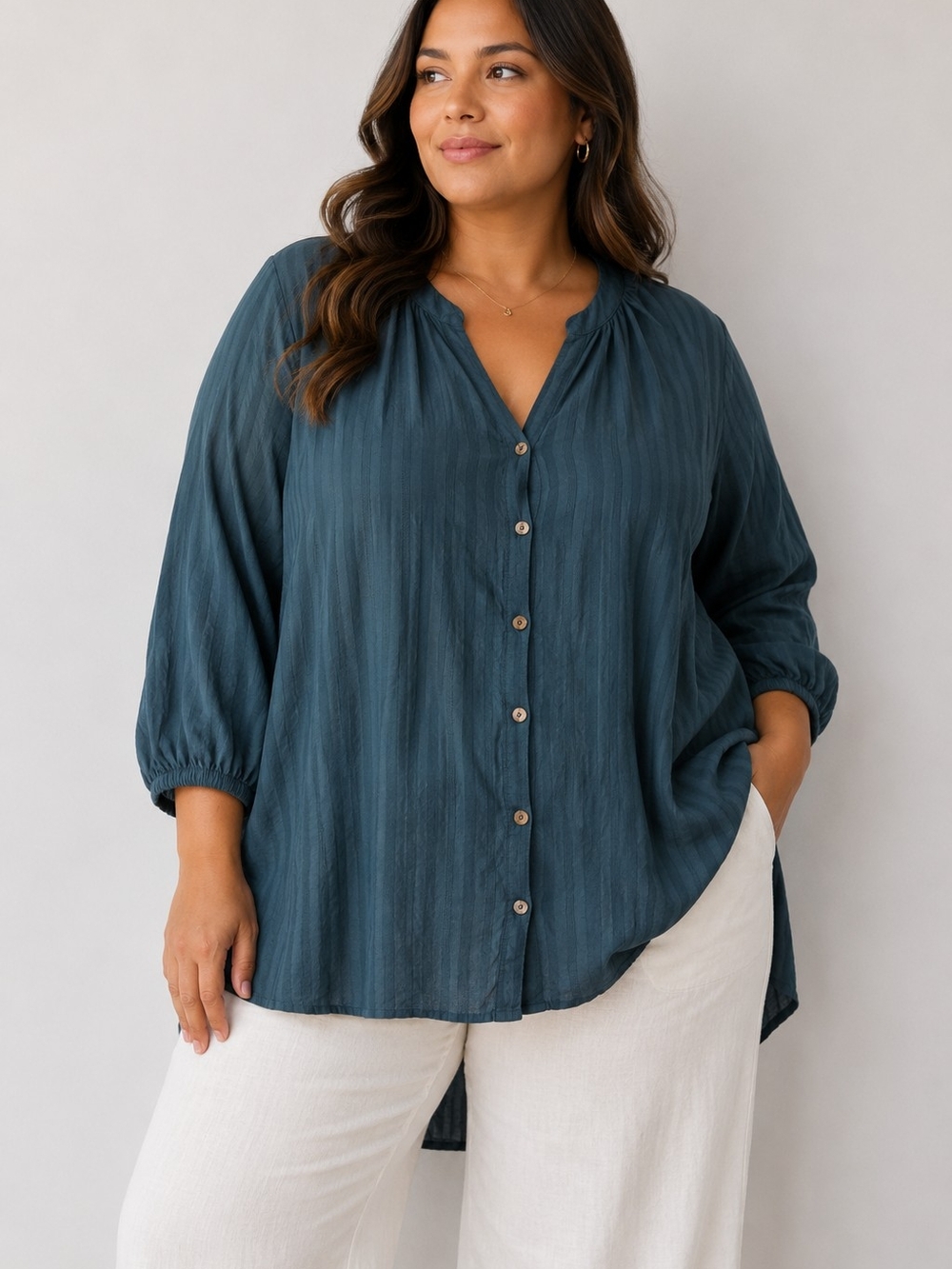 Sonoma Button-Front Blouse in Deep Teal